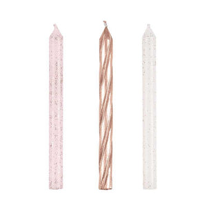 Rose Gold Glitter Spiral Birthday Candles - Pack of 24