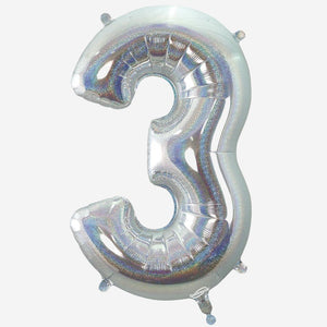 Holographic Silver Inflated Foil Number Balloons