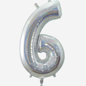 Holographic Silver Inflated Foil Number Balloons