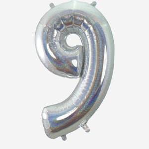 Holographic Silver Inflated Foil Number Balloons