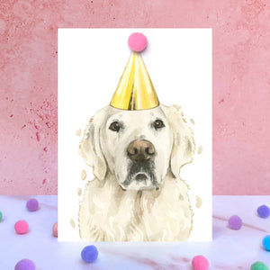 English Cream Golden Retriever Pompom Birthday Card