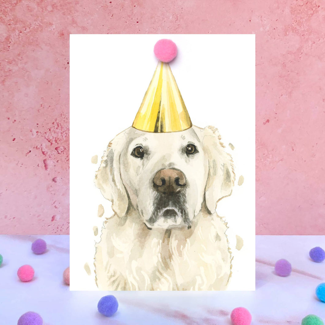 English Cream Golden Retriever Pompom Birthday Card