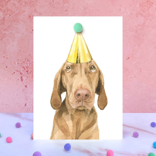 Vizsla Pompom Birthday Card