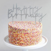 Silver Glitter 'Happy Birthday' Acrylic Cake Topper