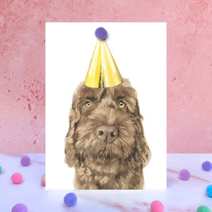 Chocolate Cockapoo Pompom Birthday Card