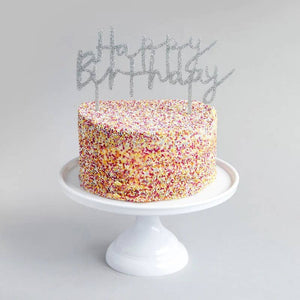 Silver Glitter 'Happy Birthday' Acrylic Cake Topper