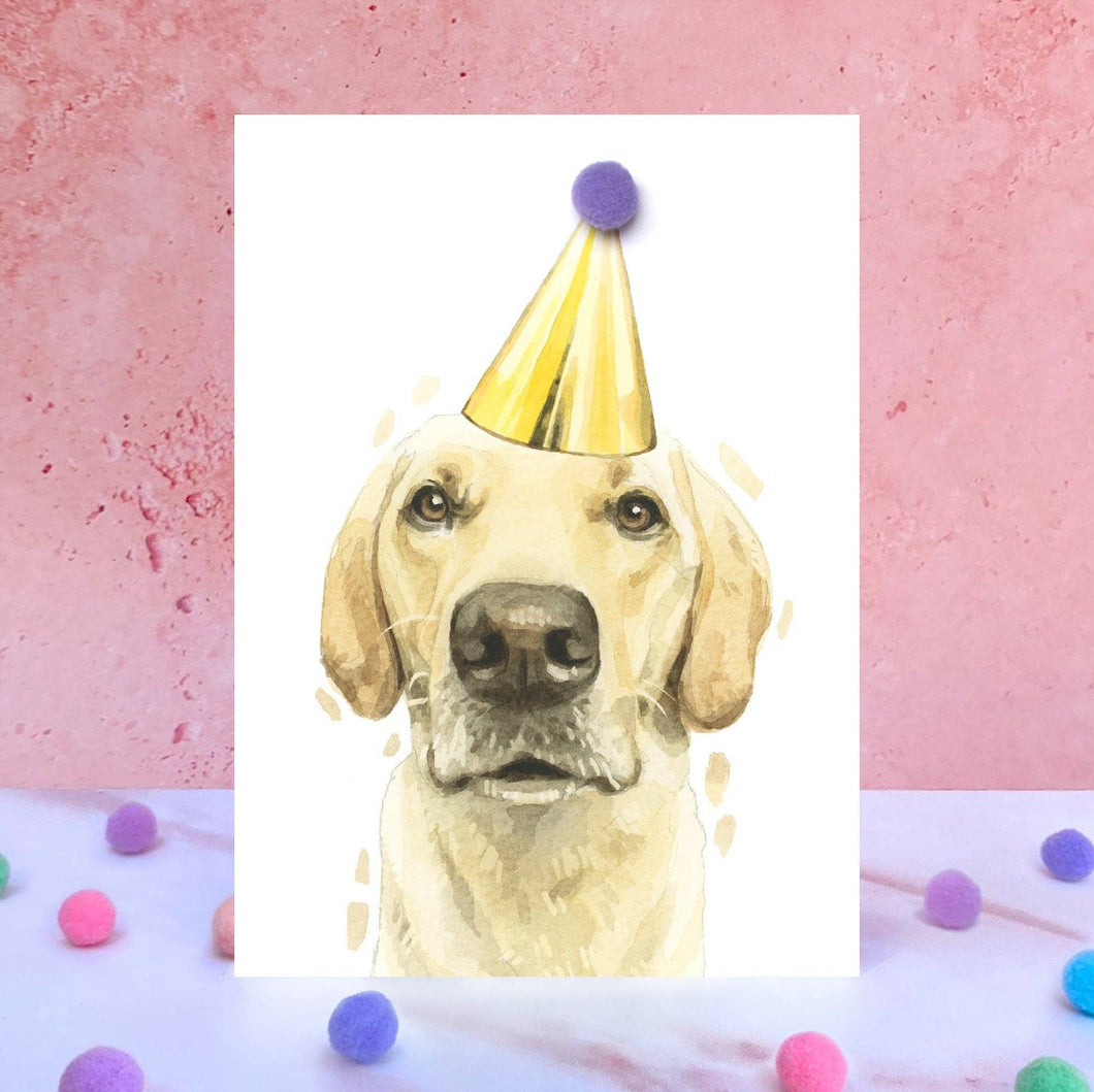 Yellow Labrador Pompom Birthday Card