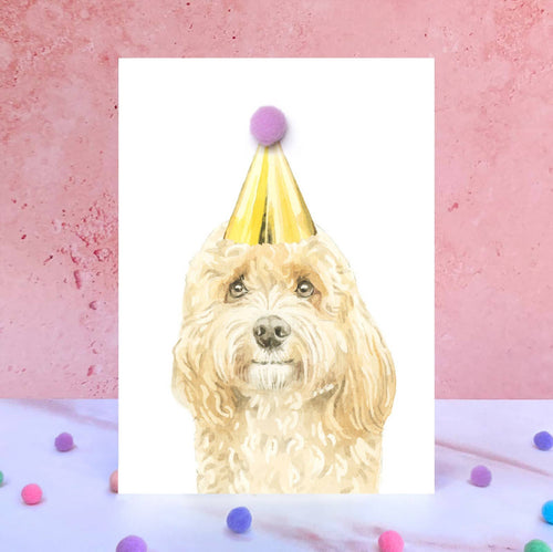 Apricot Cavapoo Pompom Birthday Card