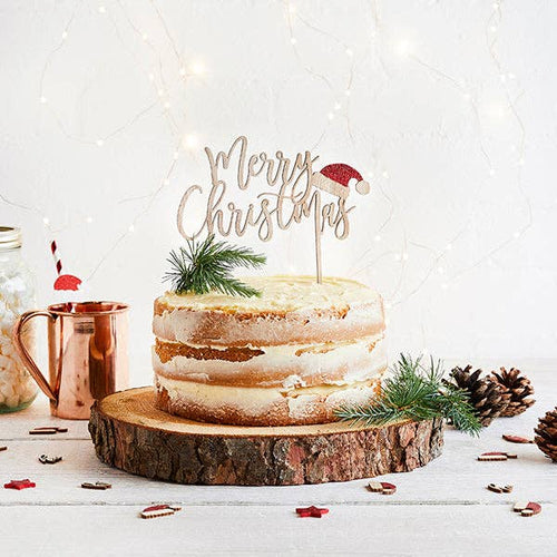 Wooden 'Merry Christmas' Cake Topper