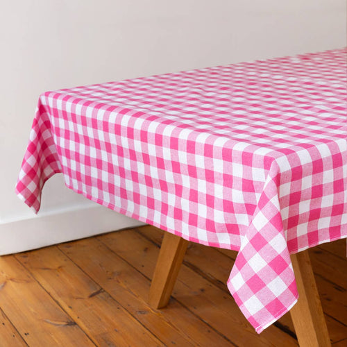 Raspberry & White Fabric Gingham Tablecloth