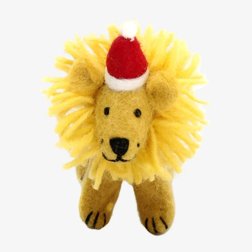 Handmade Safari Lion in Christmas Hat Hanging Decoration