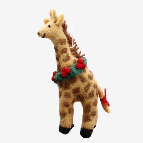 Handmade Giraffe with Holly Wreath Hanging Decoration