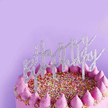 Silver Glitter 'Happy Birthday' Acrylic Cake Topper