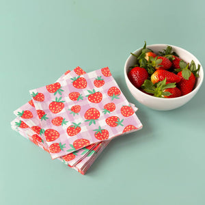 Strawberry Gingham Paper Napkins