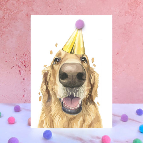 Golden Retriever Pompom Birthday Card