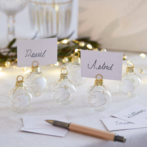 Mistletoe Glass Bauble Place Card Holders