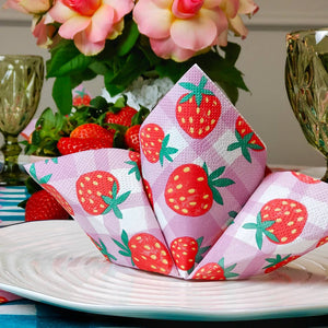 Strawberry Gingham Paper Napkins