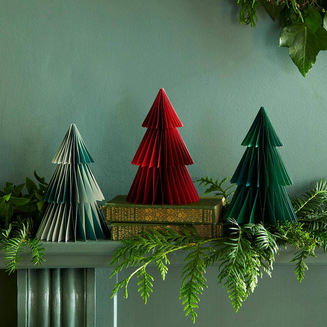 Red & Green Christmas Paper Honeycomb Tree Decorations