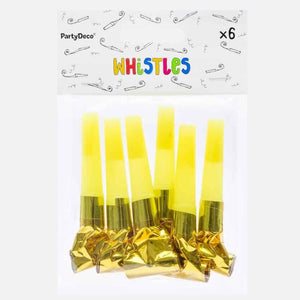 Gold Party Blowout Whistles - Pack of 6