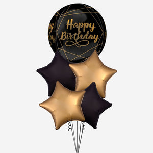 Happy Birthday Balck & Gold Balloon Bouquet