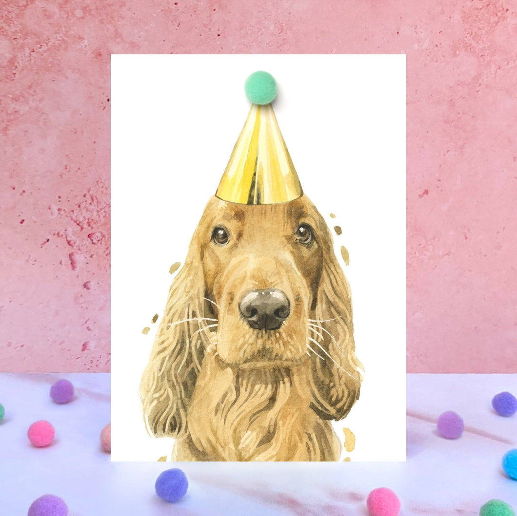 Ginger Cocker Spaniel Pompom Birthday Card