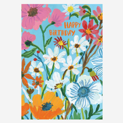 Life Drawing Flower Field Happy Birthday Card