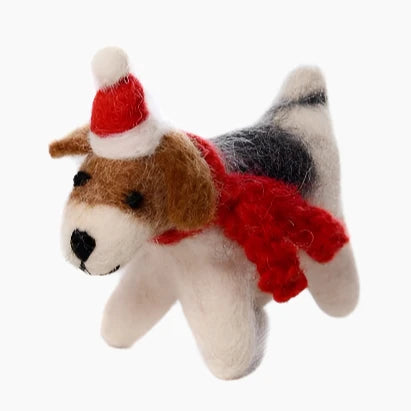 Handmade Fox Terrier with Hat & Scarf Hanging Decoration