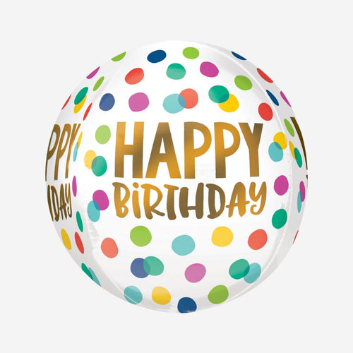 Happy Birthday Dots Orbz Foil Balloon