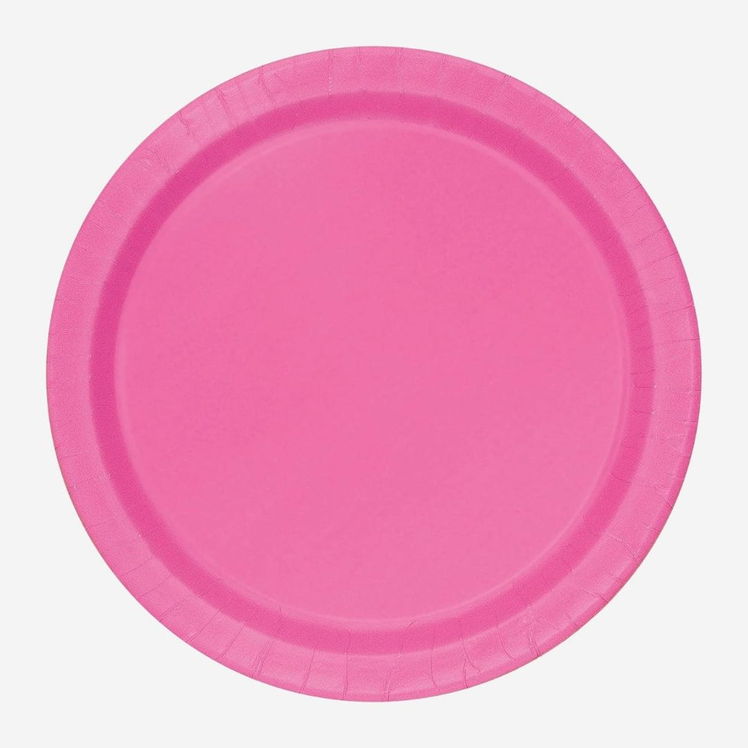 Hot Pink Paper Plates - Pack of 16