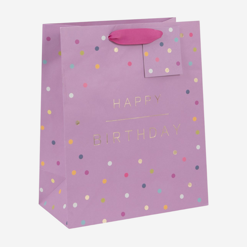 Happy Birthday Pink Spots Large Gift Bag