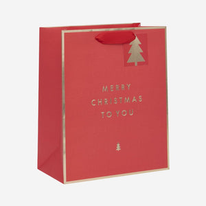 Large Merry Christmas Bag Embossed Trees