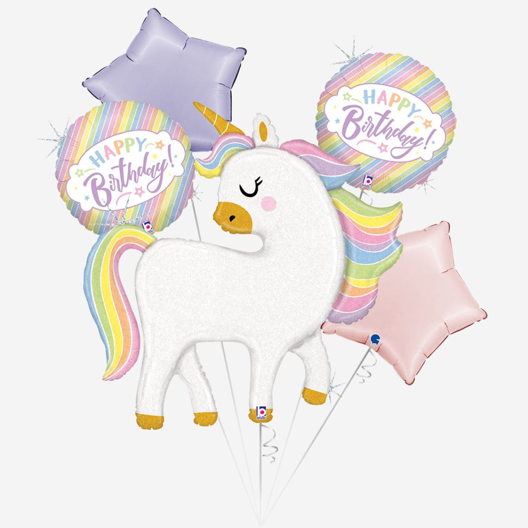 Happy Birthday Pastel Unicorn Inflated Balloon Bouquet