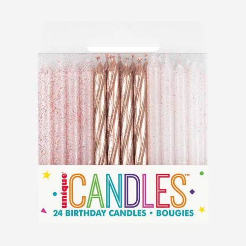 Rose Gold Glitter Spiral Birthday Candles - Pack of 24