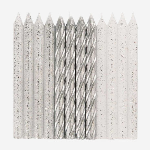 Glitter & Silver Spiral Candles - Pack of 24