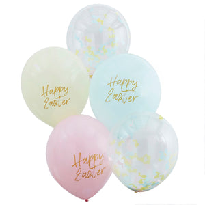 Happy Easter Confetti & Pastel Balloons