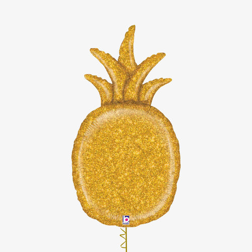 Gold Glitter Pineapple Holographic Helium Shape Foil Balloon